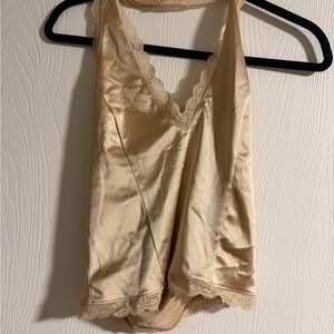 Chic Tan Lace-Trimmed Tank Top